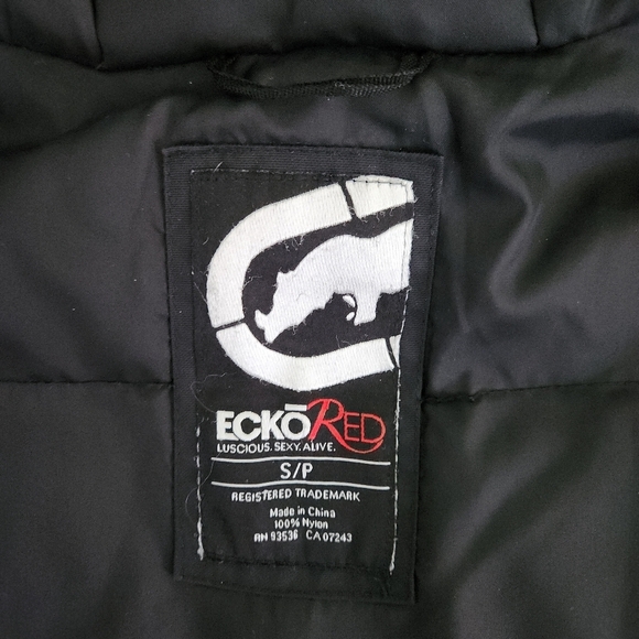 ECKO RED down Hooded zipped puffer parka winter Coat black small - Picture 7 of 12